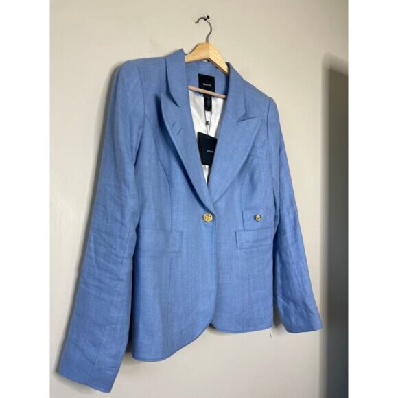 NWT Smythe Duchess Linen Lined Long-Sleeve Curvy Blazer Perwinkle Blue Size: 12 - Picture 3 of 7